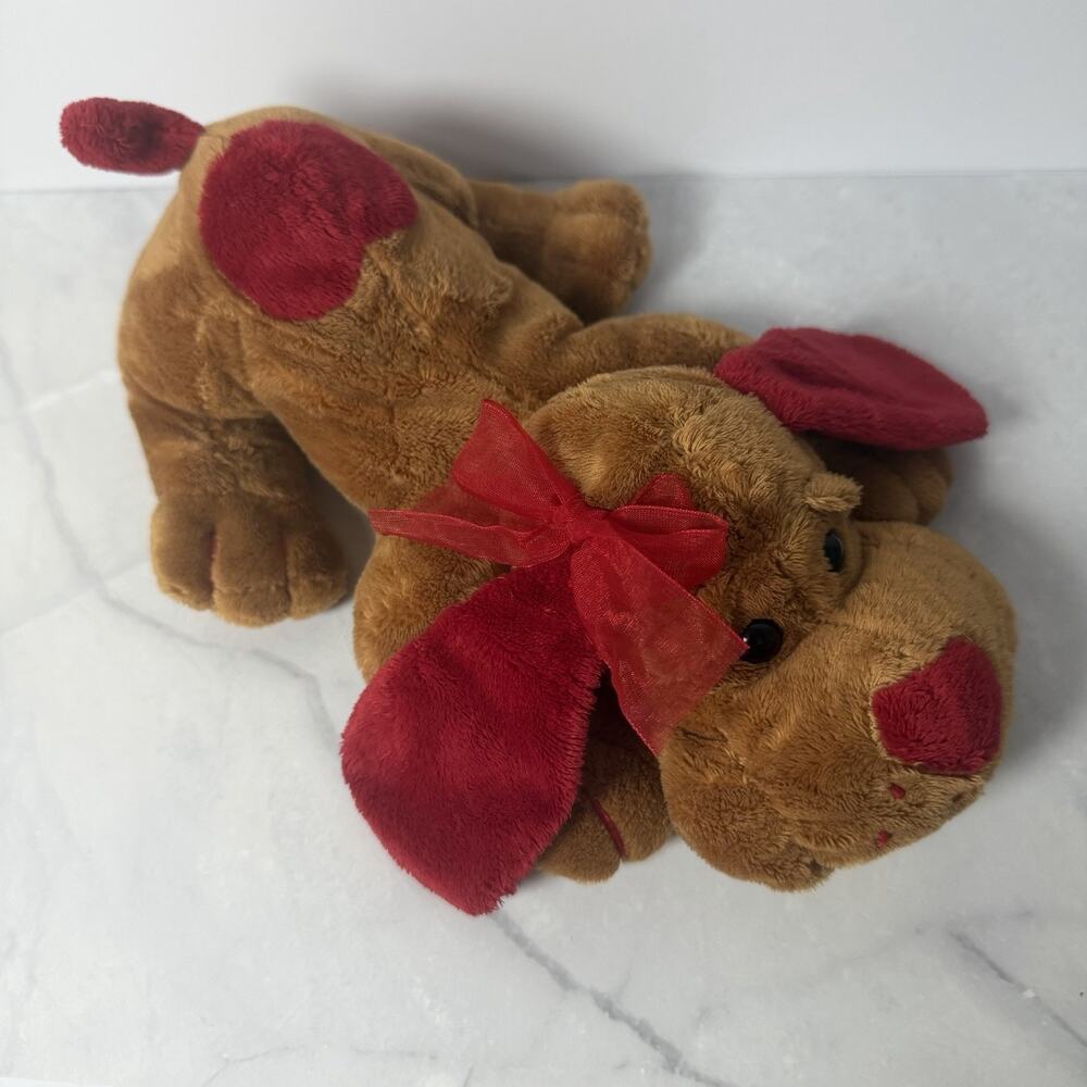 Tb Trading Co Puppy Plush Valentines Red Heart Nose Spot Ribbon Red Ears Laying